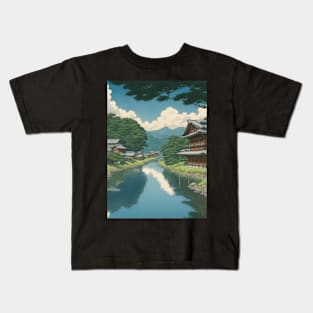 river of life kawase hasui style art japan Kids T-Shirt